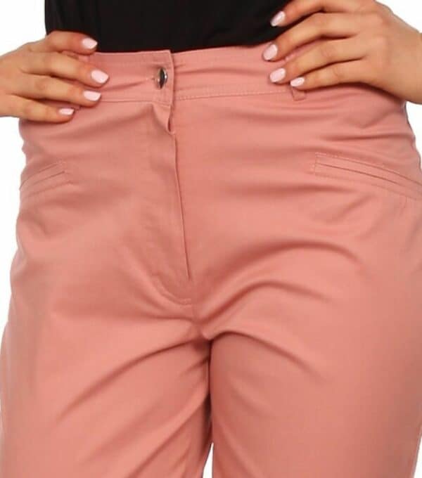 Памучен тесен дамски панталон в ябълково розово