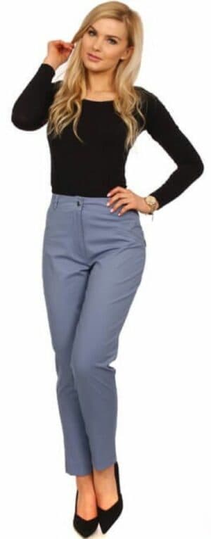 Памучен тесен дамски панталон в светъл дънков цвят