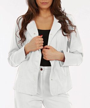 Памучно бяло дамско яке-сако с изправена яка