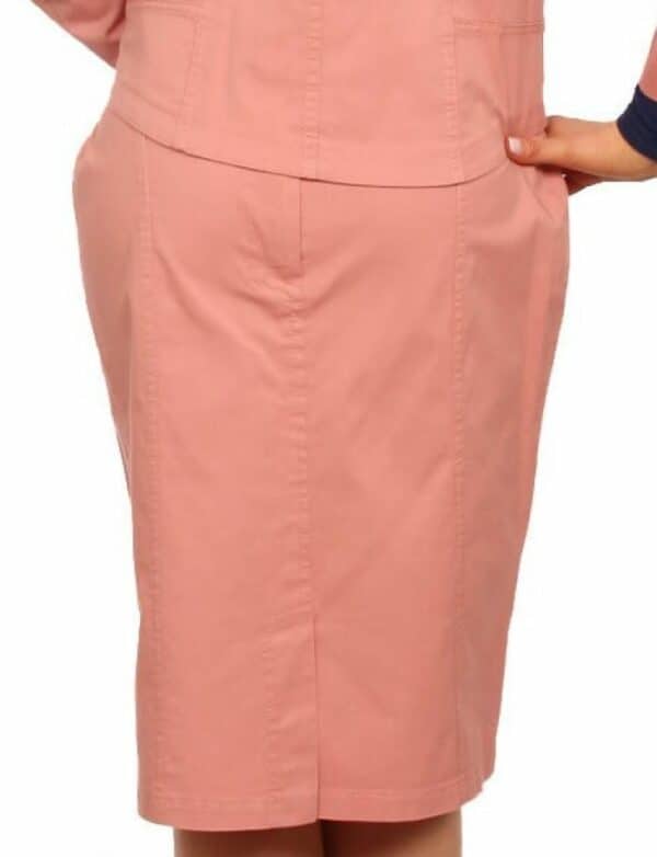 Права памучна пола до коляното с декоративен колан в ябълково розово