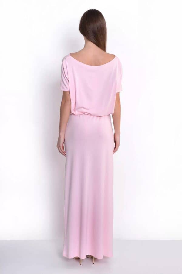 Дълга рокля от трико 8207 - бледо розово