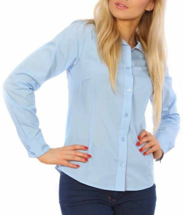 Синя дамска риза с дълъг ръкав