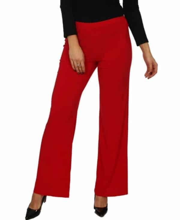 Широк червен дамски панталон с ластик на талията
