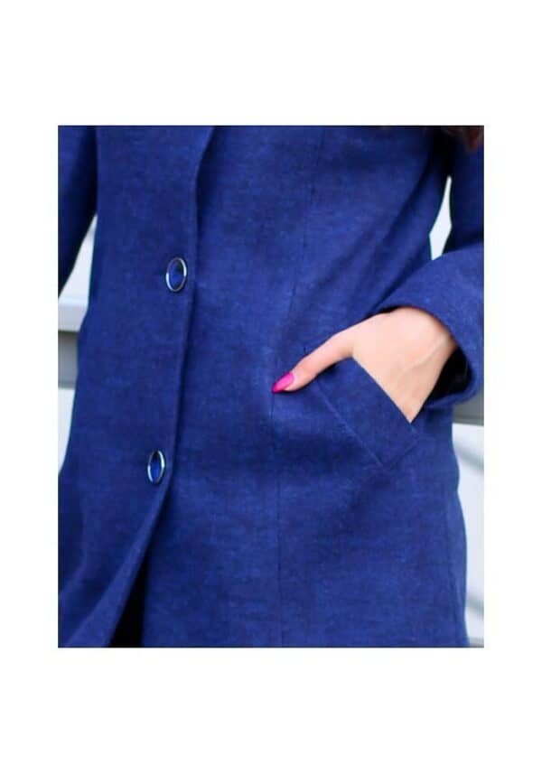 Синьо дамско палто с качулка