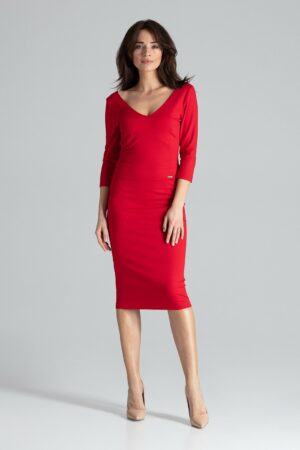 Червена рокля с 3/4 ръкав GL22K476