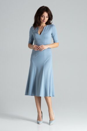 Светло синя разкроена рокля с къс ръкав GL22K478