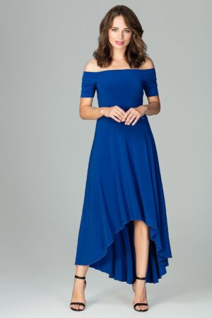 Дълга синя рокля с отворени рамене GL22K485