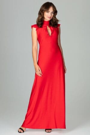 Дълга червена рокля без ръкав GL22K486