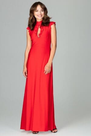Дълга червена рокля без ръкав GL22K486