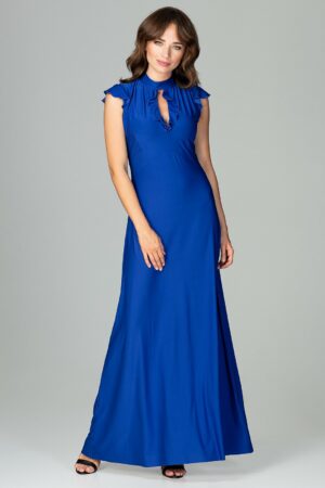 Дълга синя рокля без ръкав GL22K486