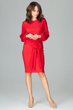 Елегантна червена рокля с дълъг ръкав GL22K494