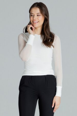 Бяла дамска блуза GL22L085 тюлени ръкави