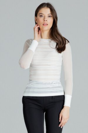 Дамска блуза бяло райе GL22L085 тюлени ръкави