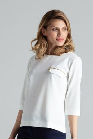 Дамска блуза с 3/4 ръкав цвят екрю GF2M393