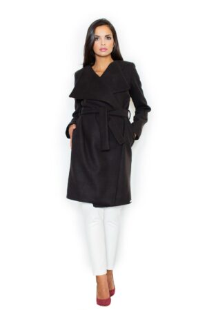 Черно дамско палто с колан GF2M408
