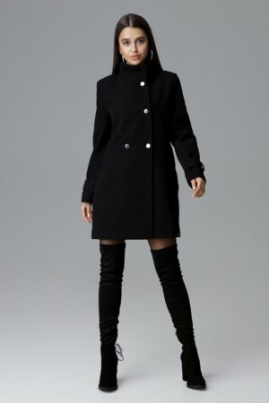 Черно дамско палто с двуредно закопчаване GF2M623