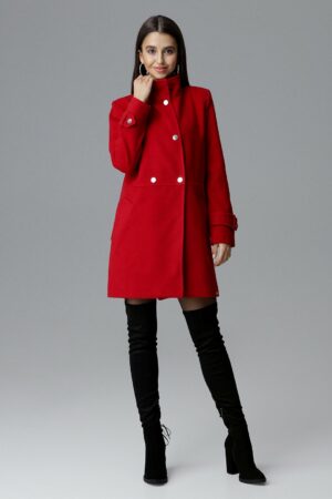 Червено дамско палто с двуредно закопчаване GF2M623