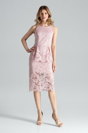 Дантелена розова рокля с пеплум GF2M640