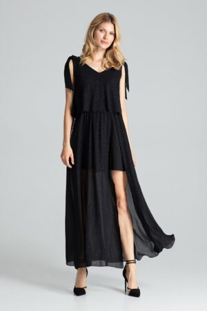 Ефирна дълга черна рокля GF2M691