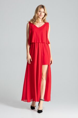 Ефирна дълга червена рокля GF2M691
