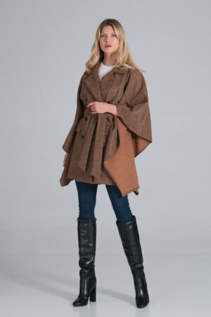 Дамско палто-перелина GF2M846 кафяв меланж