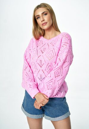 Розов ажурен пуловер GF2M887