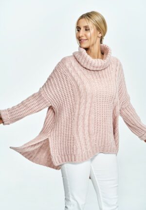 Светло розов плетен пуловер GF2M892