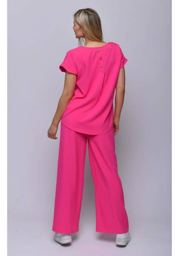 Розов ленен дамски комплект блуза и панталон