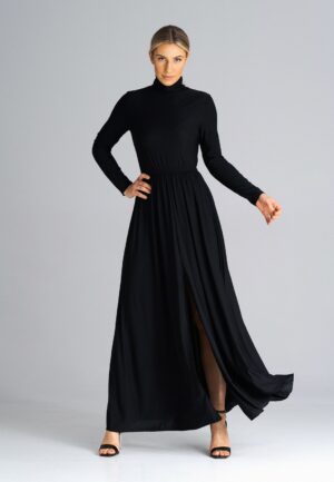 Дълга черна рокля с дълъг ръкав M936