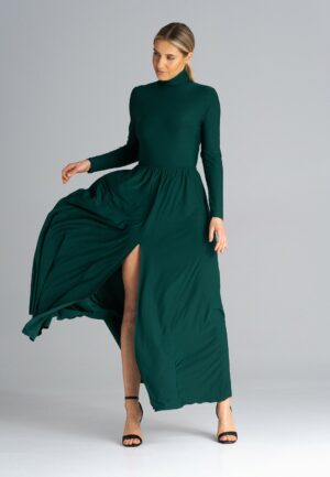 Дълга зелена рокля с дълъг ръкав M936