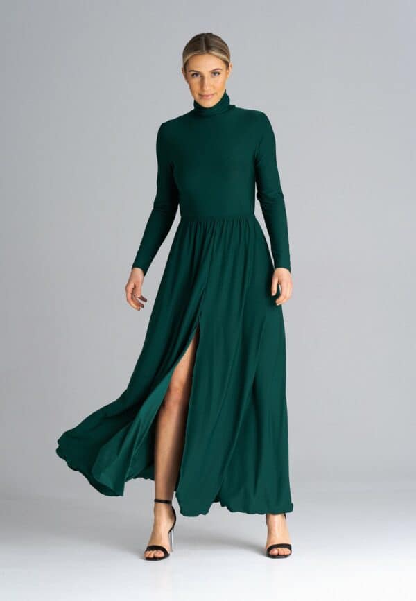 Дълга зелена рокля с дълъг ръкав M936