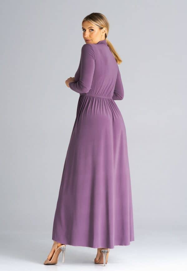 Дълга лилава рокля с дълъг ръкав M936