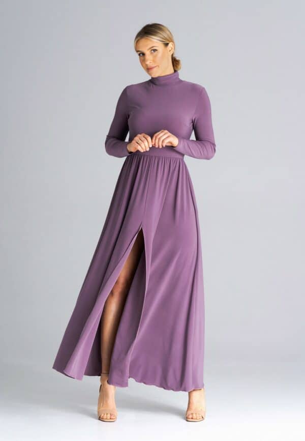 Дълга лилава рокля с дълъг ръкав M936