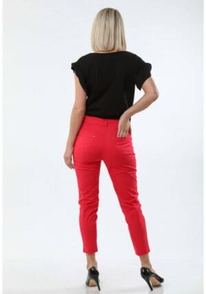 Памучен тесен червен дамски панталон над глезена