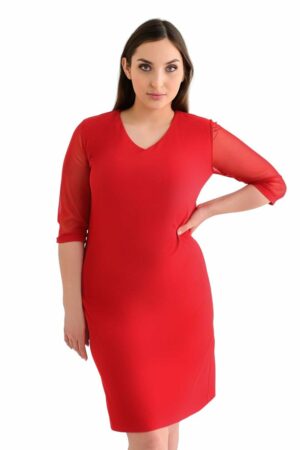 Официална червена рокля с 3/4 тюлен ръкав 1075