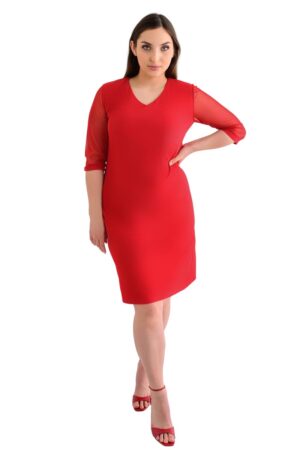 Официална червена рокля с 3/4 тюлен ръкав 1075