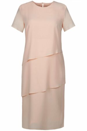 Ефирна макси рокля на волани с къс ръкав 1115 цвят сьомга