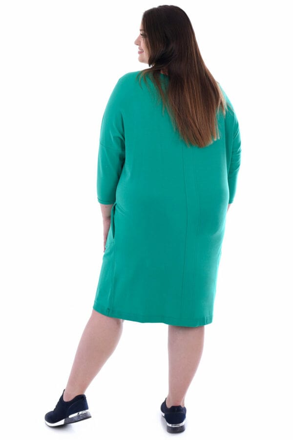 Зелена памучна рокля с кимоно ръкав 1049