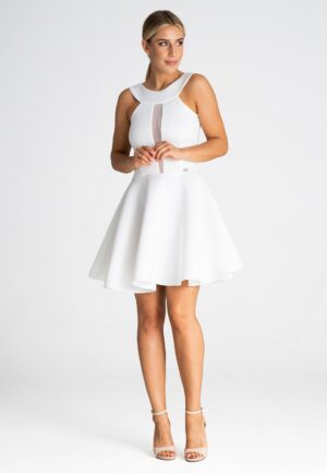 Бяла рокля с тюл - неопрен M974