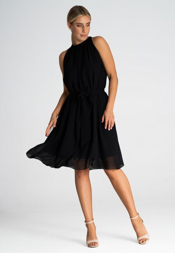 Ефирна черна рокля с колан M958