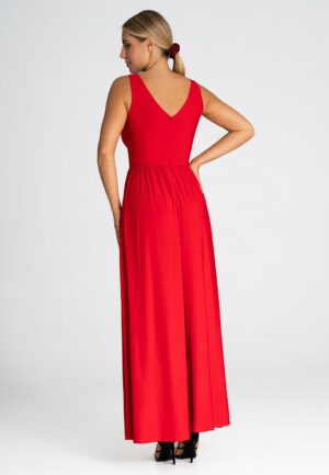 Дълга червена рокля с цепка M960