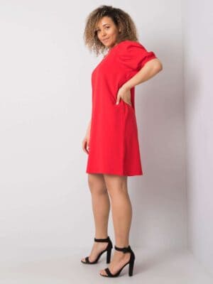 Жасминово червено памучна рокля с голям размер