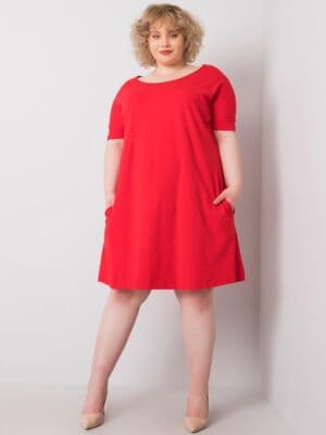 Белами Червена рокля с голям размер с къс ръкав