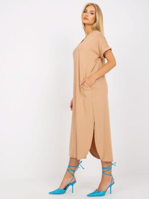 OCH BELLA Голяма рокля в цвят Camel с къс ръкав