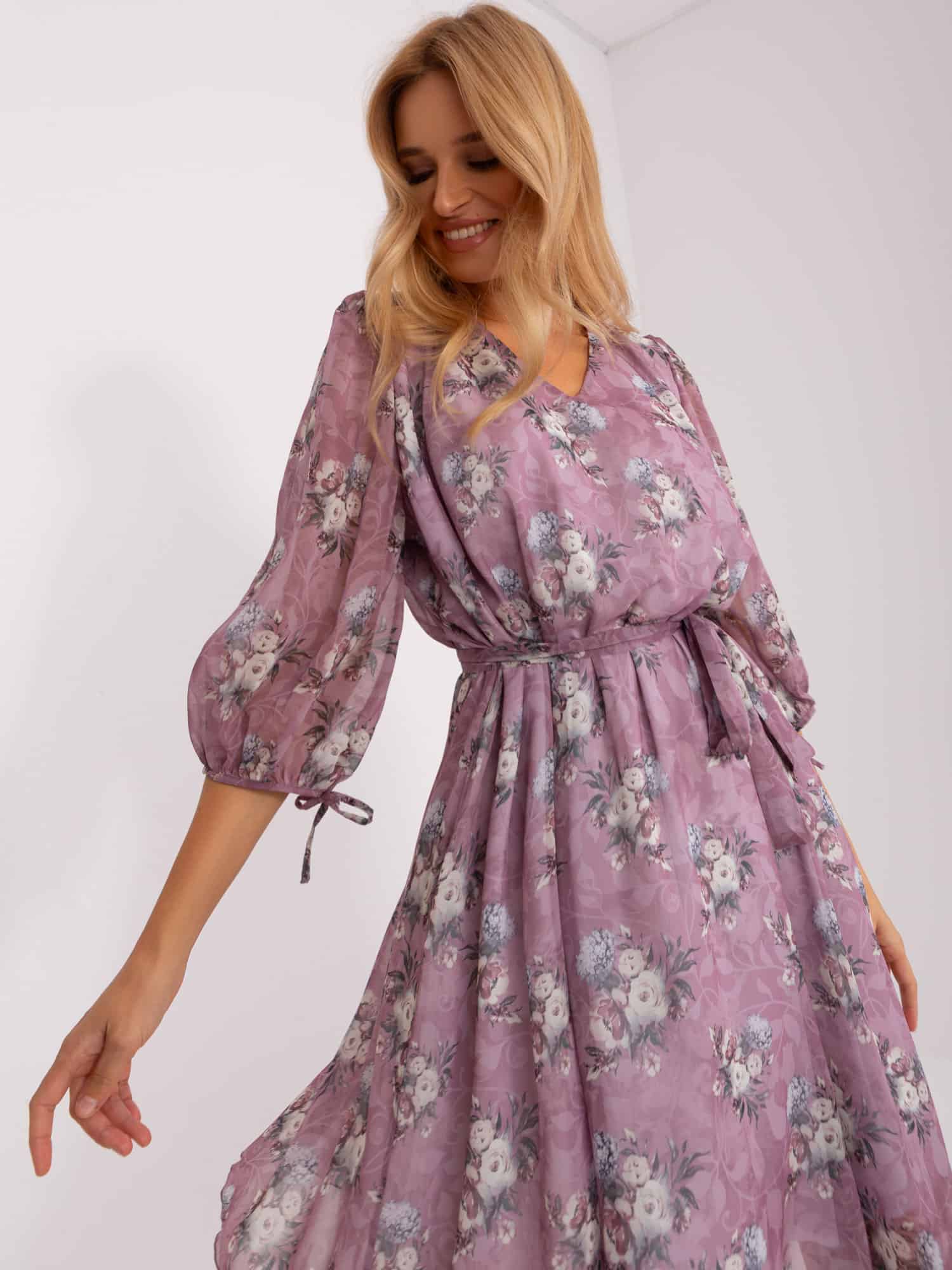 Лилава дамска рокля на цветя - Image 4