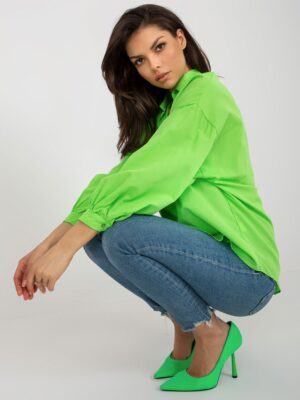 Светло зелена Oversize риза с яка