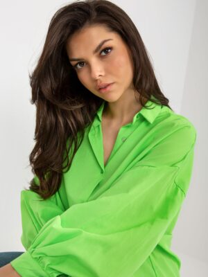 Светло зелена Oversize риза с яка