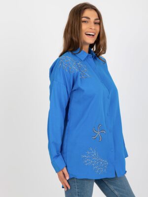 Тъмносиня Oversize риза със закопчаване с копчета