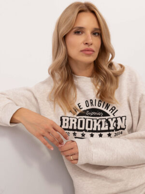 Ватиран суичър щампа Brooklyn светлобежов