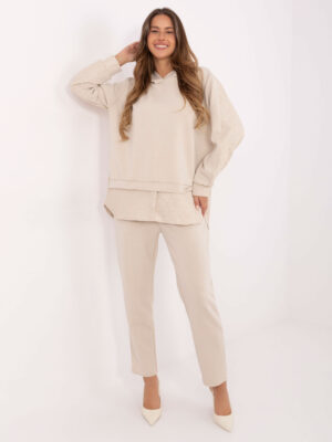 Комплект oversize блуза с дантела и кристали-светло бежово Комплект oversize блуза с дантела и кристали-светло бежово
